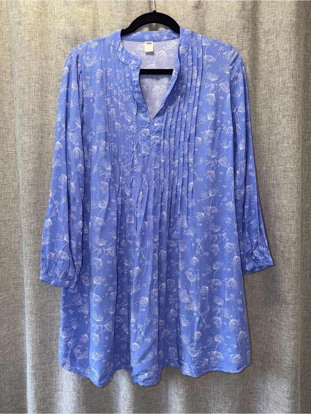 Women's Blue Floral Pintuck Tunic Dress